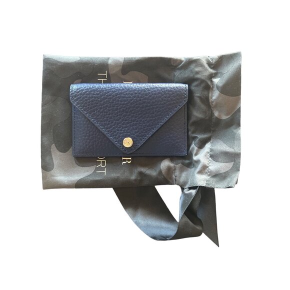 Dagne Dover Cardholder Wallet In Navy Blue Pebbled Leather - Picture 1 of 3